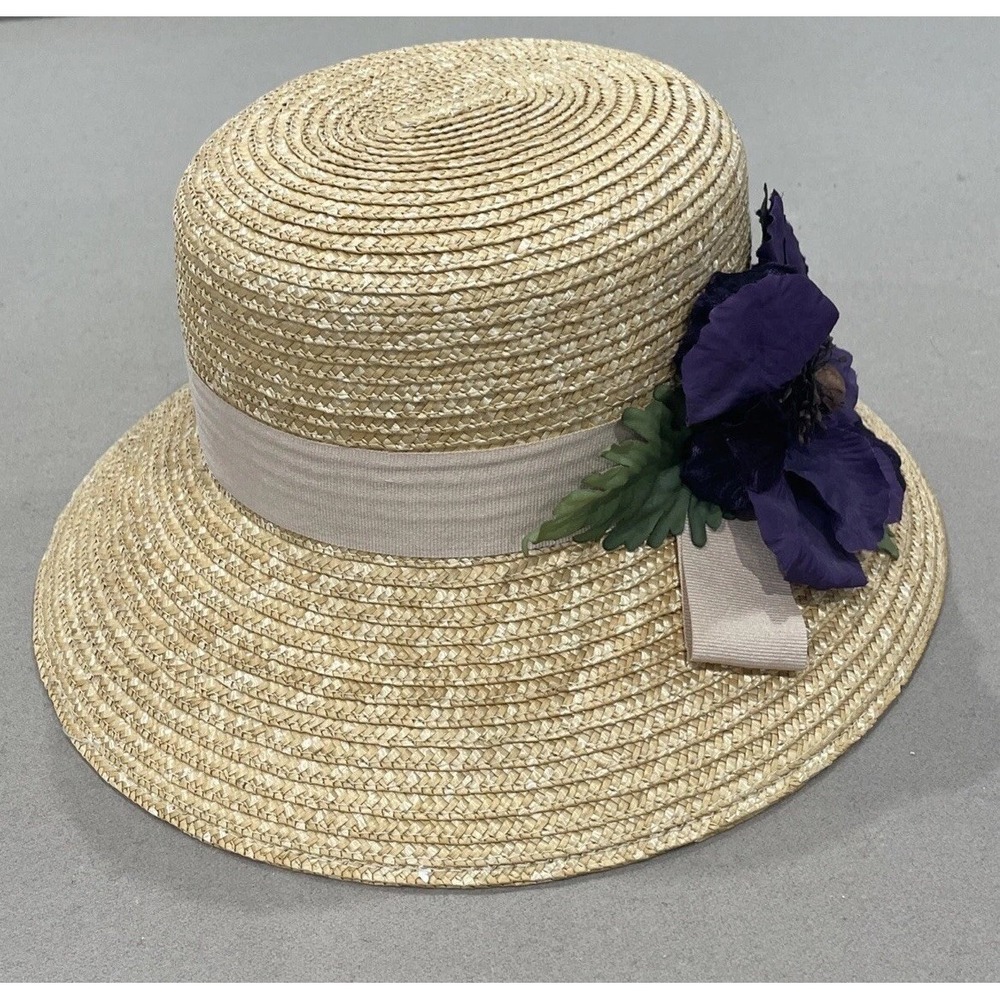 Liz Claiborne Straw Sun Hat Purple Flower 90's Cottage Core Boho Grandma Core - Picture 4 of 8